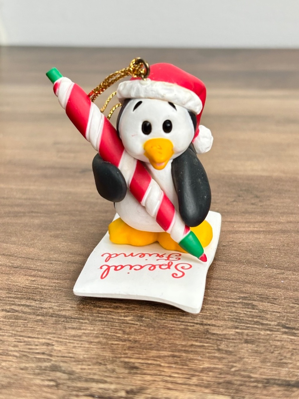 VINTAGE 1990's Gibson Penguin Hat Special Friend Friendship Candy Cane Ornament
